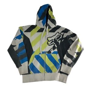 Vintage Y2K Fox Racing Hoodie Mens XL White 2000s Crazy Grunge Opium Skater Goth